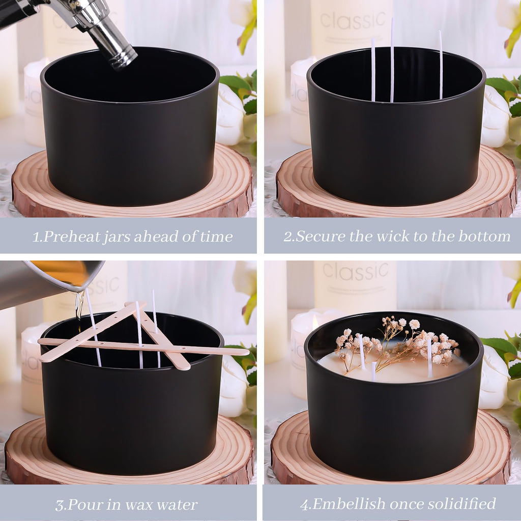 6 Pack 24oz Matte Black Glass Candle Jars with Airtight Bamboo Lids