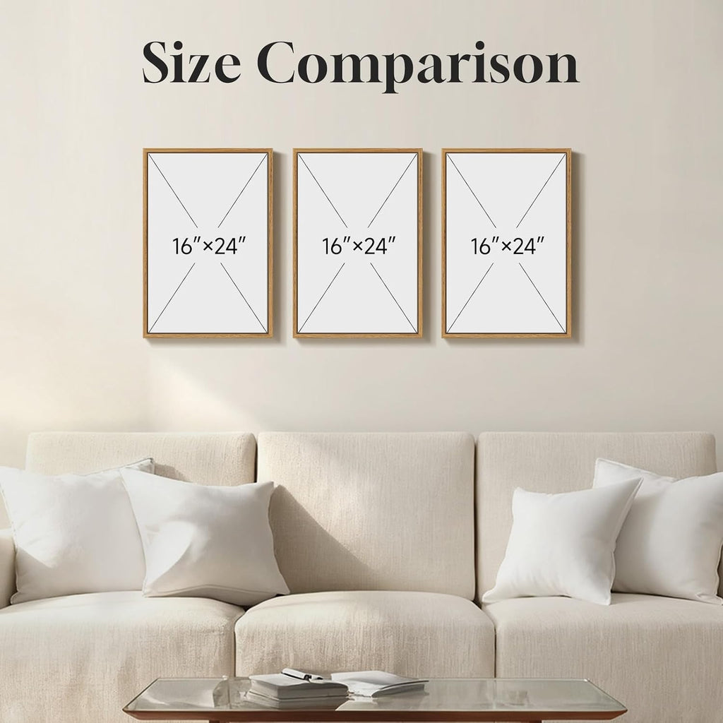 3 Piece Framed Neutral Botanical Wall Art Set, Large Farmhouse Floral Canvas Prints Paintings, Minimalist Wildflower