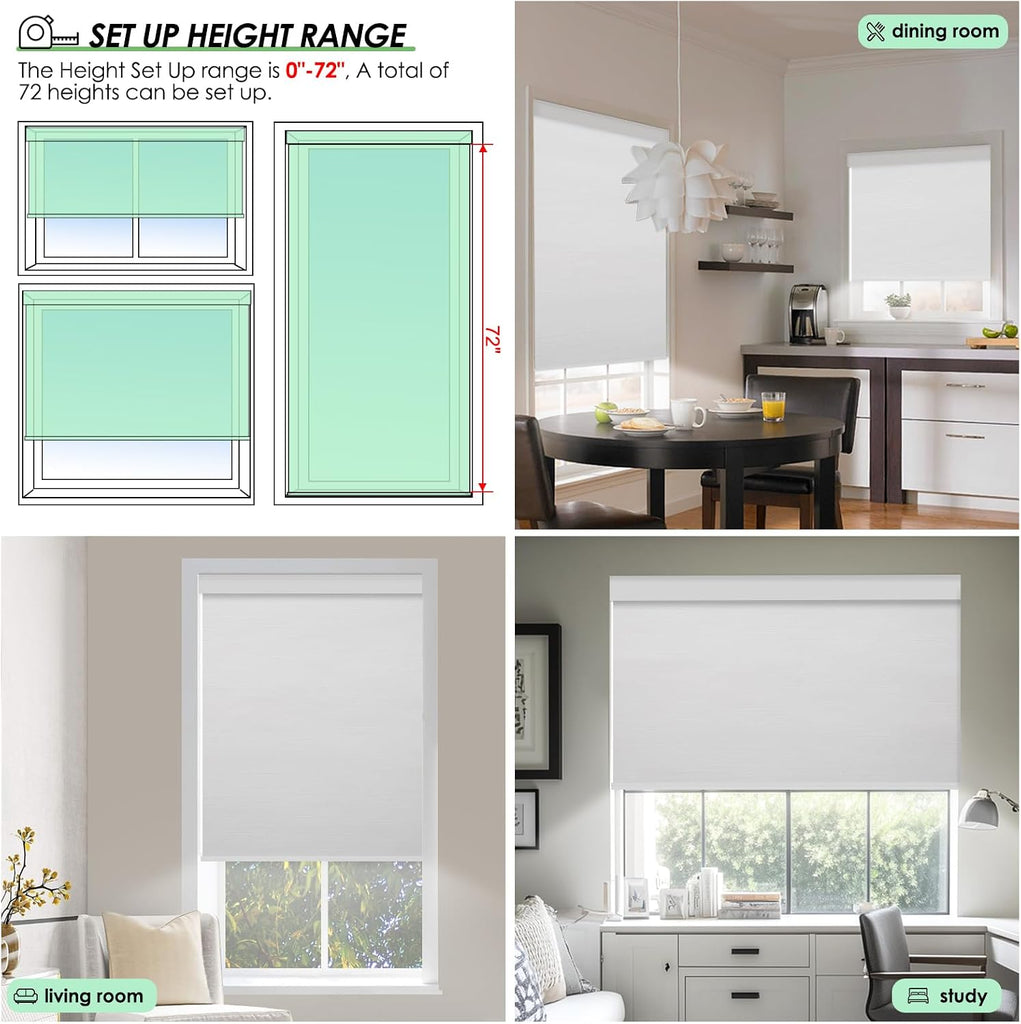 Motorized Blinds with Remote Control, White, | Blackout Automatic Blinds for Windows, Battery Powered Smart Roller