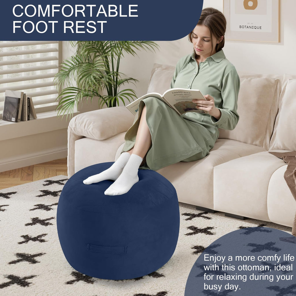 Round Pouf Ottoman Foot Rest 20x15 Inches, Navy