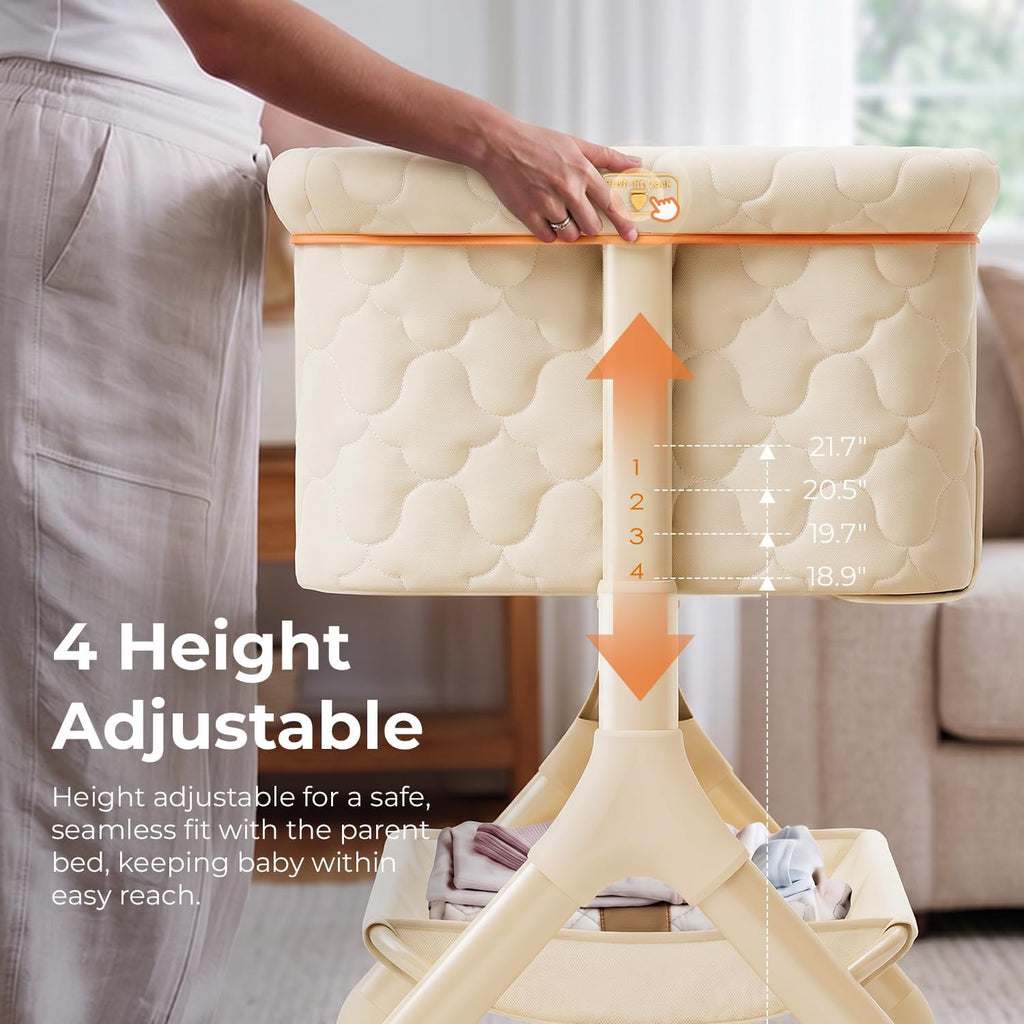 Bedside Bassinet for Baby, 3-in-1 Foldable Travel Bassinet with Wheels, Portable Baby Bassinet Adjustable Height