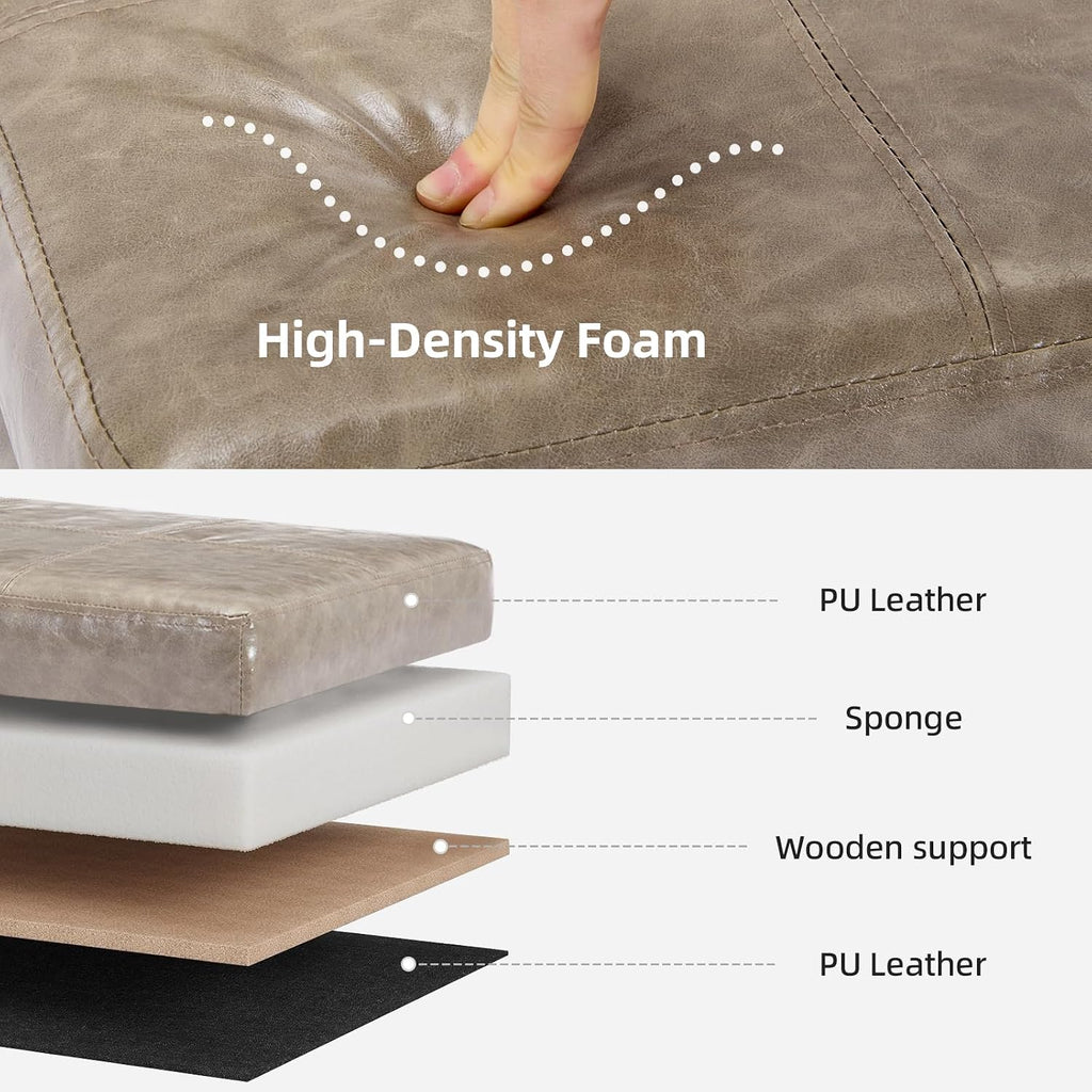 41.5 Inch Light Gray Faux Leather Storage Ottoman Bench for Small Spaces | 2.8 cu ft storage capacity,660 lbs weight