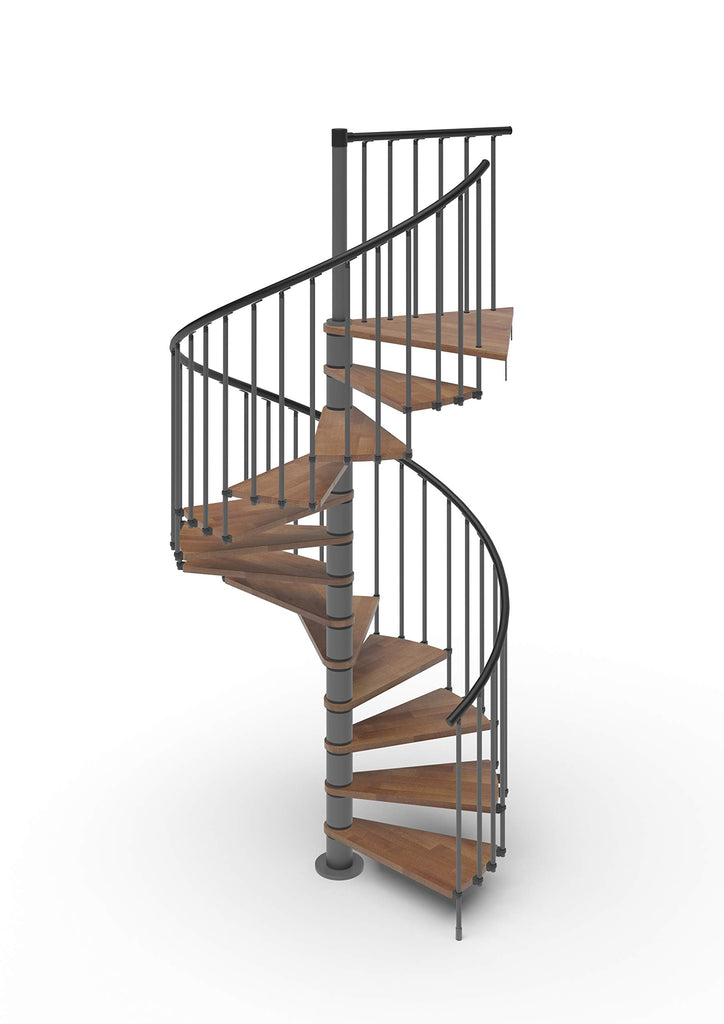 Italian Indoor Spiral Staircase Beech Wood Step 40mm Thick 9 Colors, PVC Handrail & Steel Railing Spacers in 3 Colors