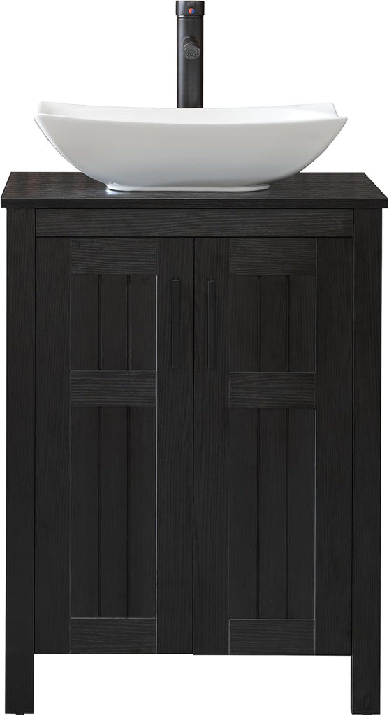 UEV Black 24" Bathroom Vanity with Sink Combo,Modern Freestanding Sink Cabinet,Stylish Bathroom Vanity Cabinet,Grooved