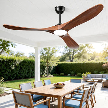 Inspired Maverick Style Ceiling Fans with Lights and Remote, 3 Solid Wood Blades, Outdoor Wooden Ceiling Fan with 2 Downrods for Patios, 60 Inch Modern Ceiling Fan with Noiseless Reversible DC Motor (Dark Walnut) A101-B0DFPT7S9V