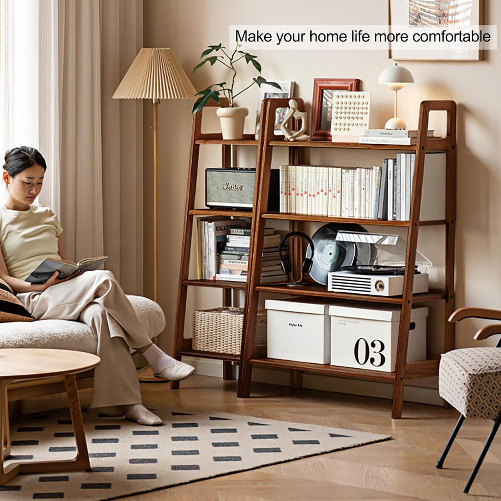 Ladder Shelf, 4-Tier Bookshelf, Modern Narrow Bookshelf, 100% Solid Wood Bookshelf, Shelves (35 Inches)