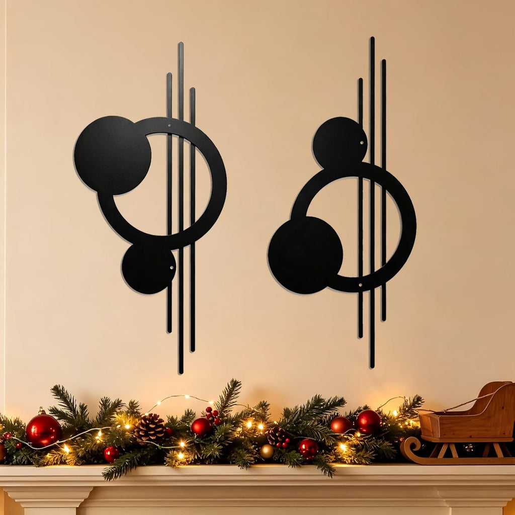 Metal Wall Decor Art,Large Modern Geometrical Sculpture of Bedroom - Set of 2