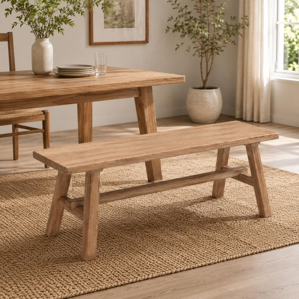 Solid Wood Bench, 39.4" Entryway Bench, Rustic Farmhouse Wooden Bench Indoor, Long Narrow Wood Bench End of Bed