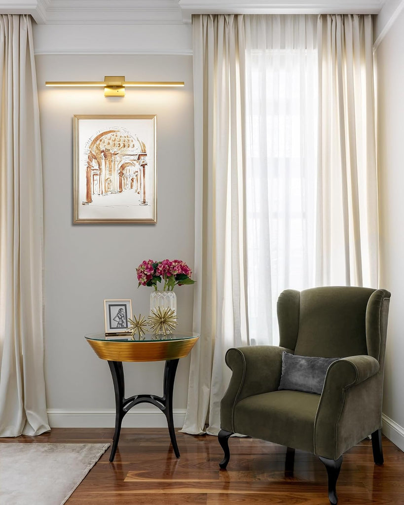 Gold Battery Operated Wall Sconces with Remote Control | 3000/4500/6000K Dimmable 8000mAh Wireless Rechargeable Wall