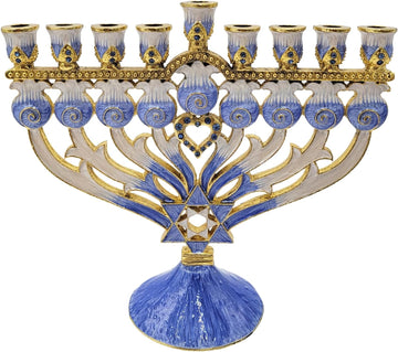 Hanukkah Enamel Magen David & Heart Design, Hand-Painted Enameled Metal