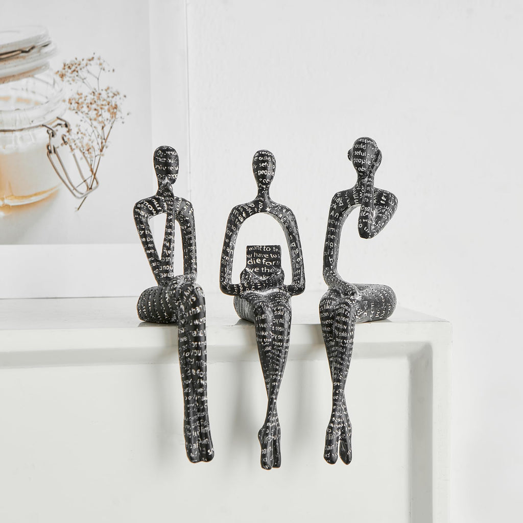 Black Decor Thinker Statue, Abstract Art Sculpture Coffee Table & Bookshelf Decor Accents, Modern Living Room Office