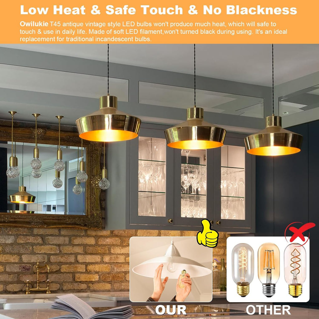 E26 LED Bulb 6W Equivalent 60 watt, Vintage Edison Bulbs, Warm White 2700K Amber E26 Edison Bulb dimmable,Tubular T14