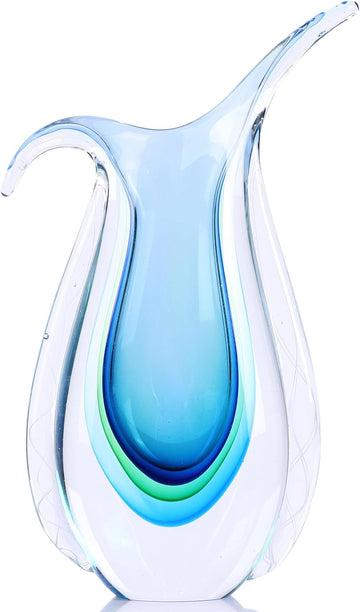 Blown Glass vase, Unique Murano Style Glass Art Deco vase TV Stand, Table Setting, Office, Room and Desktop