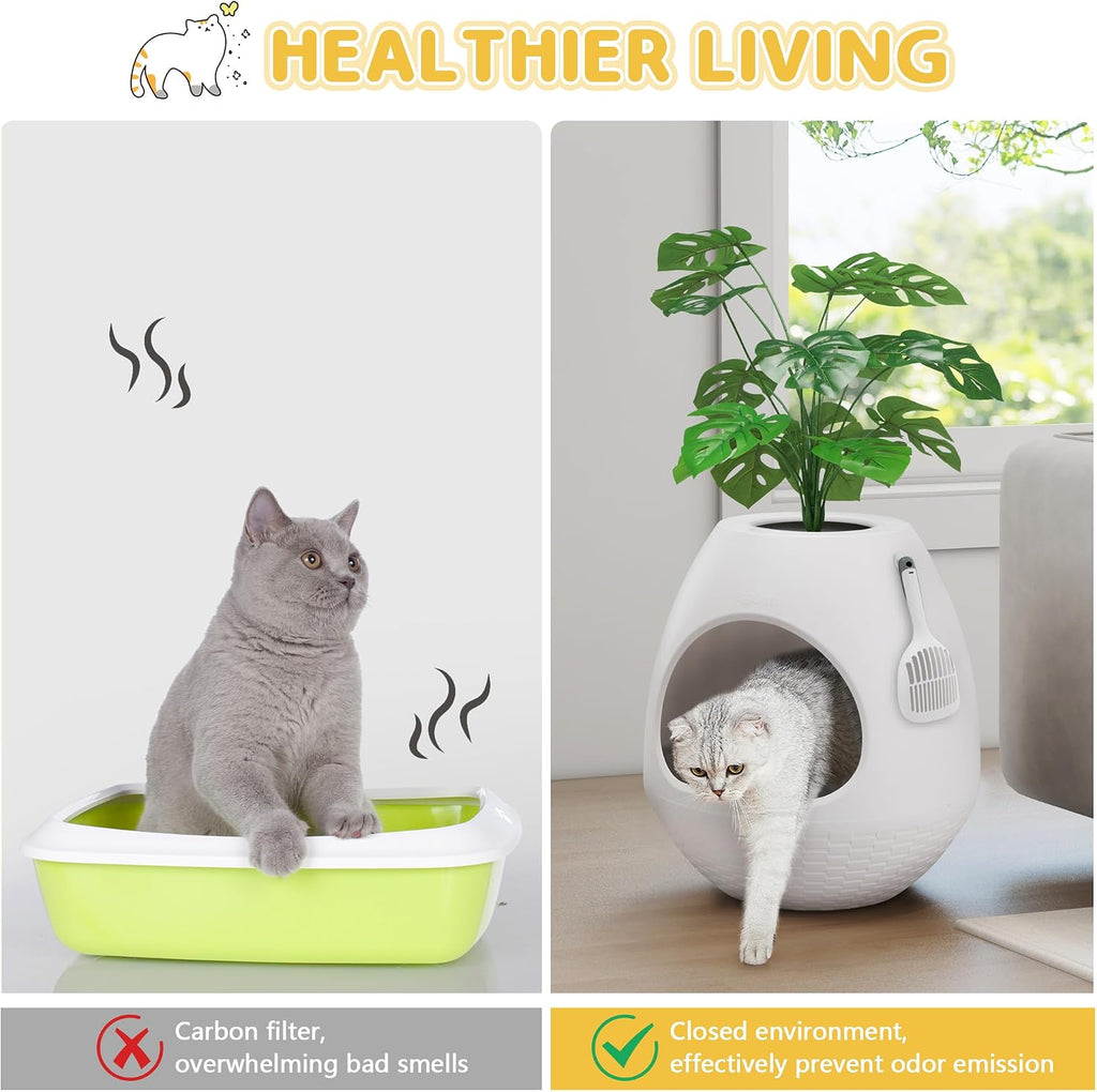 Eggloa6 Plant Litter Box, Hidden Cat Litter Box with Artificial Plants, DIY Litter Box Furniture (Light White)