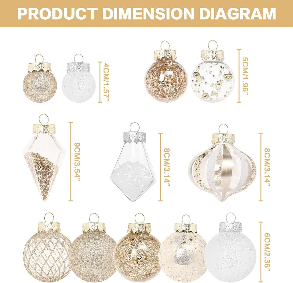 Champagne/White Christmas Ball Ornaments Set for Tree Decor - Set of 34