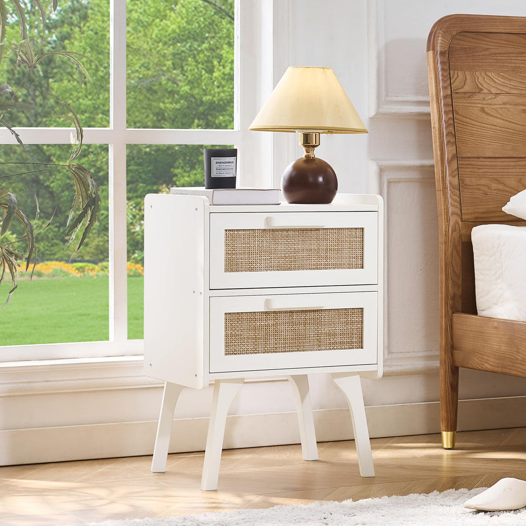 Rattan Nightstands Set of 2, 2 Drawers