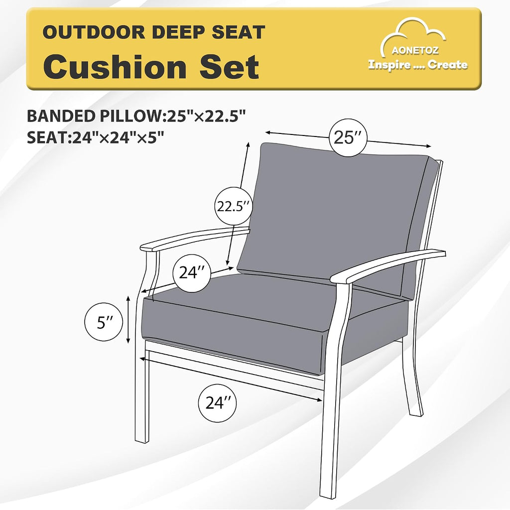 Deep Seat Patio Cushions Set 24 x 24 Inch,Olefin Fabric Outdoor Seat Cushion,Patio Furniture Cushions with Removable