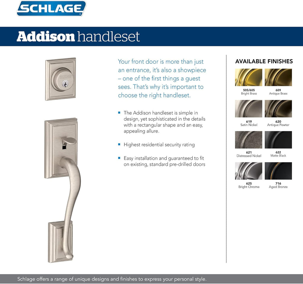 F60 ADD 622 GEO Addison Front Entry Handleset with Georgian Knob, Deadbolt Keyed 1 Side, Matte Black - Door Handleset