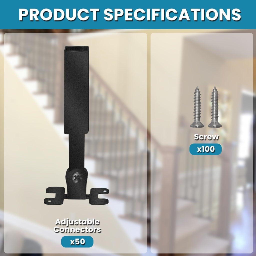 Angle Adjustable Connectors, Baluster Swivel Connectors with Screw for Installation of 1/2" Square Balusters balusters