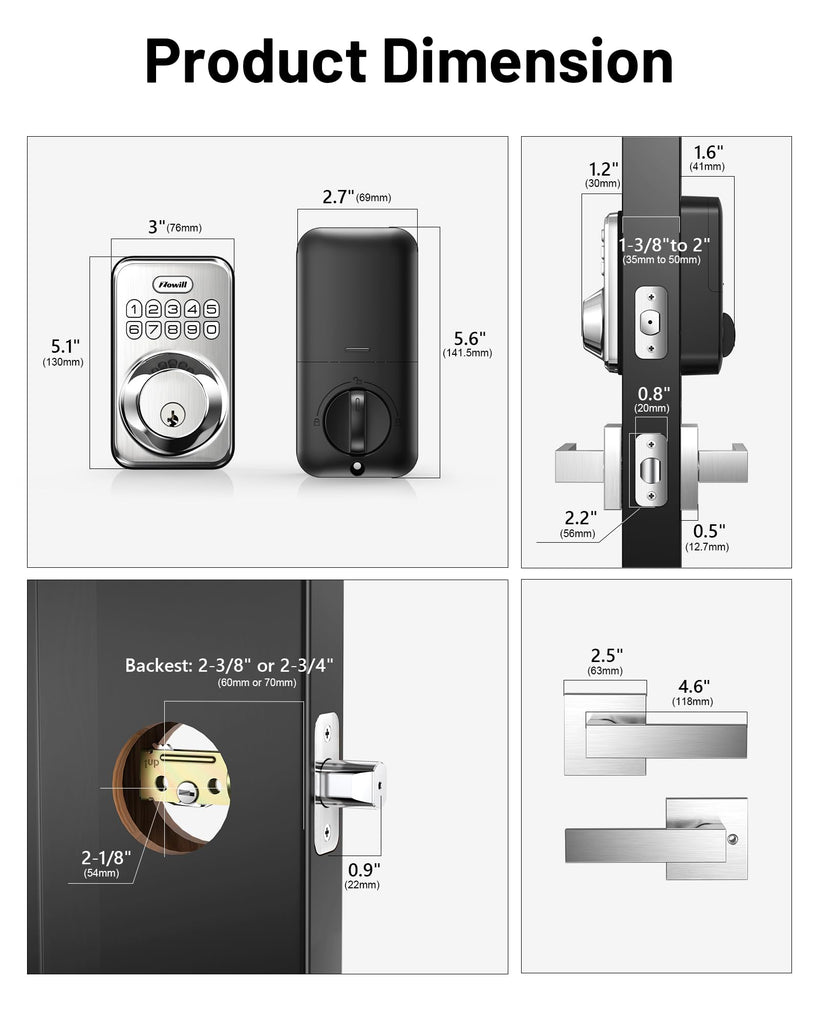 Keyless Entry Keypad Deadbolt Lock with Handles, Satin Nickel