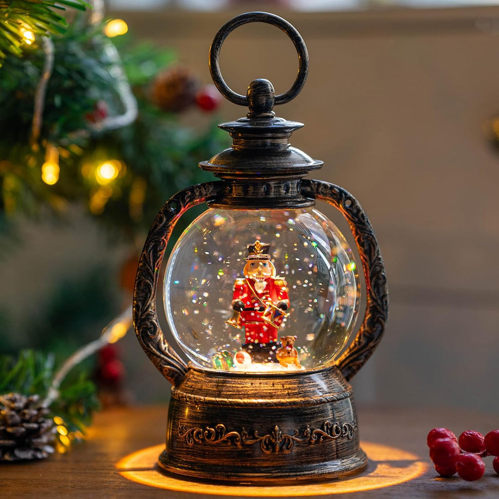 Musical Snow Globe Lantern Lighted Nutcracker Christmas Snow Water Lantern Swirling Glittering Home Decoration
