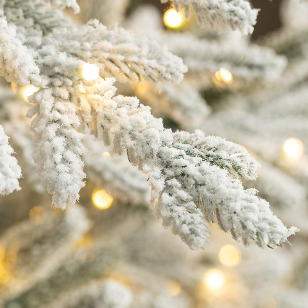 7ft Deluxe Pre-Lit Flocked Artificial Christmas Tree Serene Snowscape Fir, Party Decoration with 400 Warm White