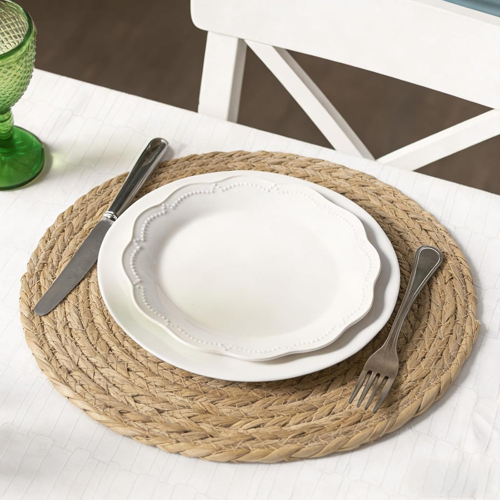 13Inch Round Water Hyacinth Placemats, Boho Natural Hand Woven Braided Place Mats, Heat Resistant Rustic - Set of 6