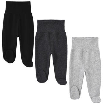 Baby Footed Pants Cotton Newborn Leggings Pack Black & Dark Grey & Light Grey