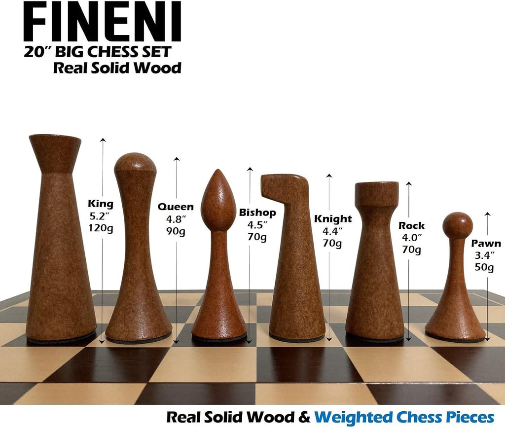 Luxurious 20 inch Real Luxurious Original Colored Solid Wooden Chess Set. Durable Handmade Chess Board Game Sets - Set of 34