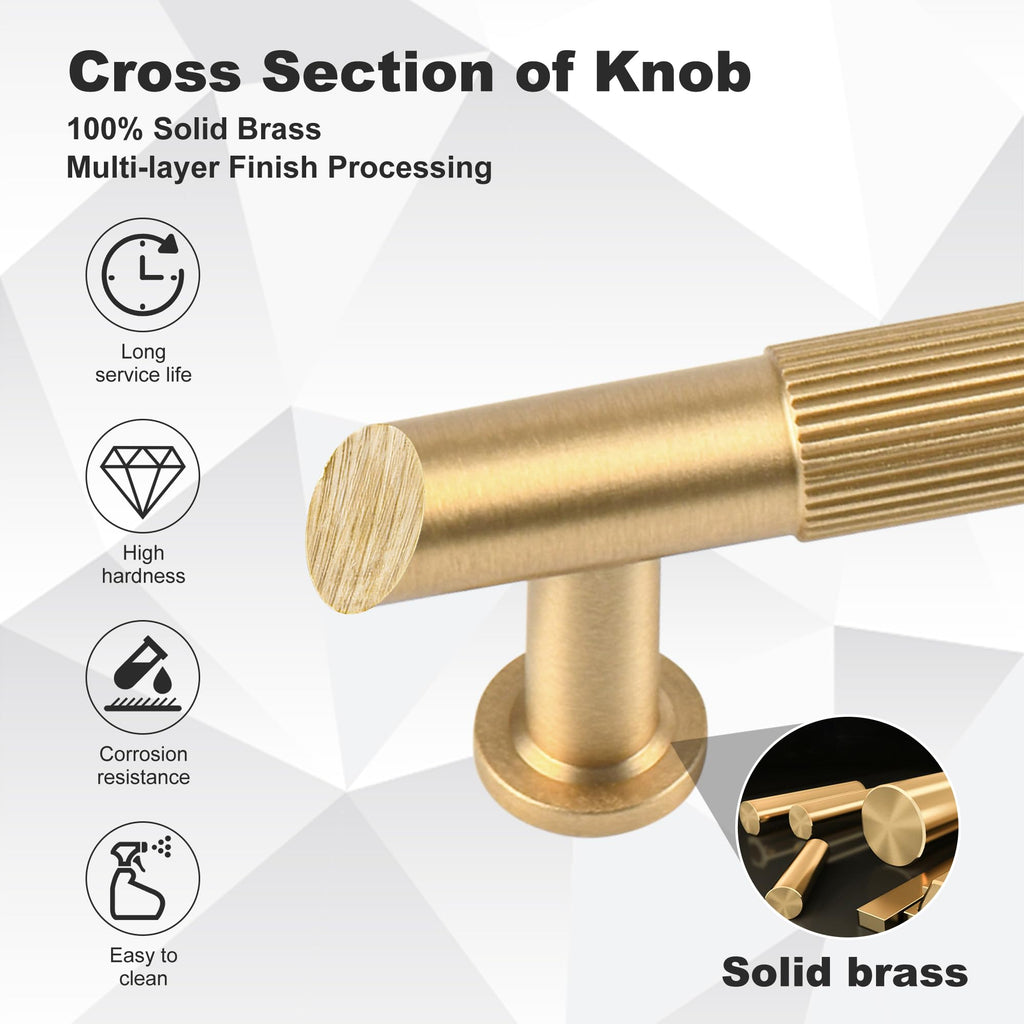 7.5" Solid Brass Cabinet Pulls, Brushed Gold