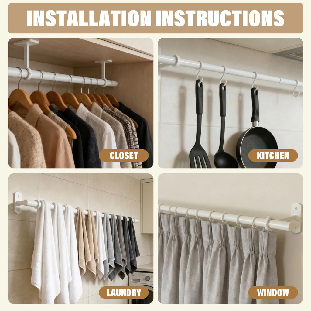 Heavy Duty Closet Rod 17-79 Inch Ceiling or Wall Mount Clothes Hanging Rod