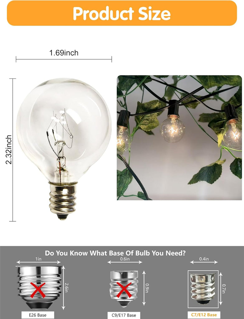 G40 Replacement Bulbs,Globe Clear Screw Base Replacement Outdoor Light Bulbs,UL Listed