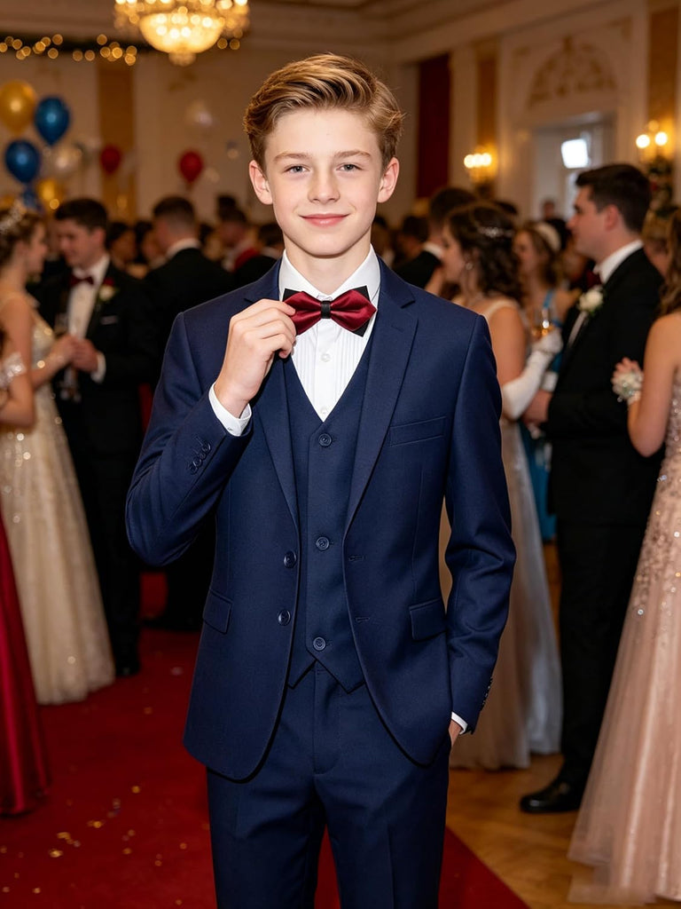 Boy's Formal Suit Set, Slim Fit Suits for Kids, 5 Pieces Boys Tuxedo Set