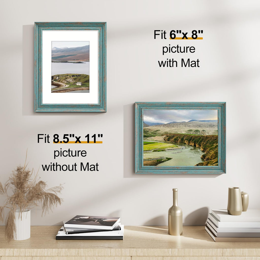8.5x11 Picture Frames Set of 2, Vintage Photo Frames, Rustic Blue
