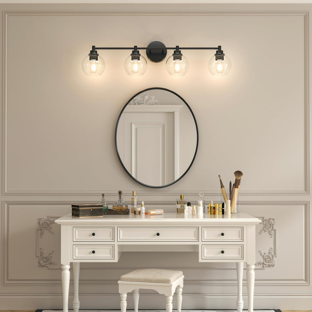 4 Light Bathroom Vanity Light Fixtures, Black Finish