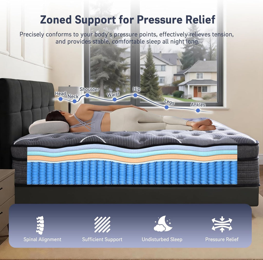 Full Mattress 12 Inch, Luxury Hotel-Level Cooling Hybrid Mattress in a Box | Upgraded Cooling Gel Memory Foam &