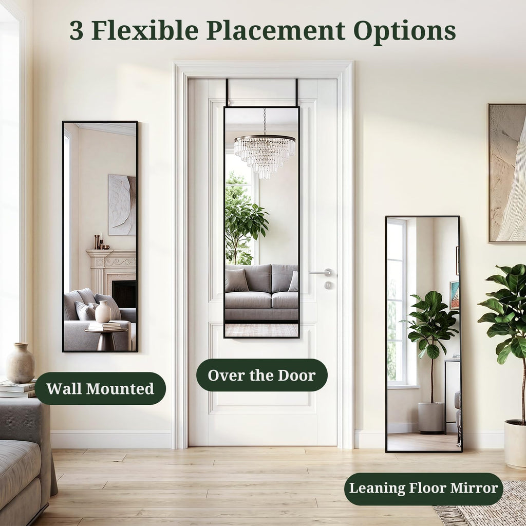 47"x14" Mirror Full Length, Wall Mounted/Over the Door, Black
