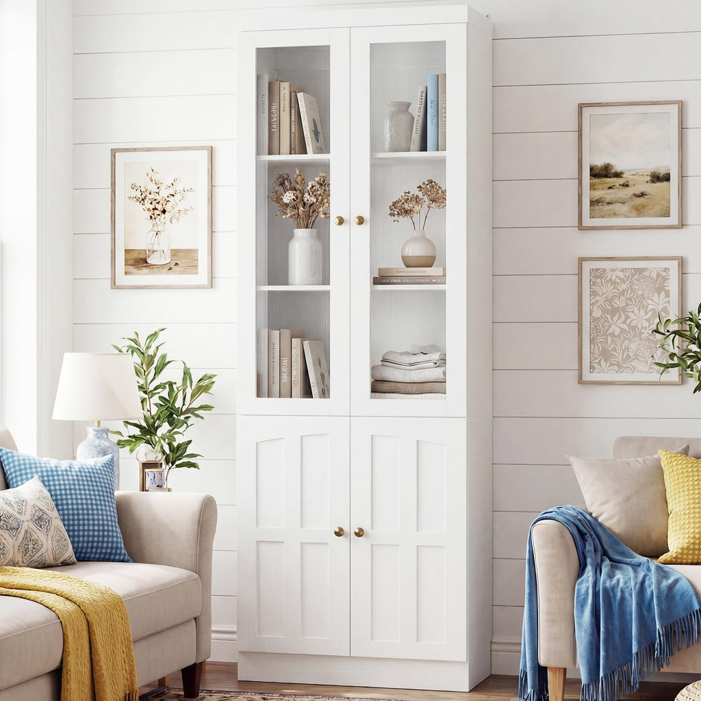 80" Bookshelf with Glass Doors and Adjustable Shelves