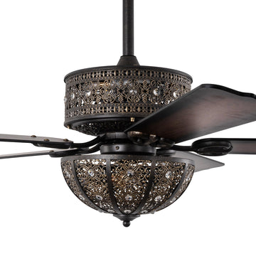 60 Inch Victorian Chandelier Ceiling Fan with Light, Aged Bronze Fandelier