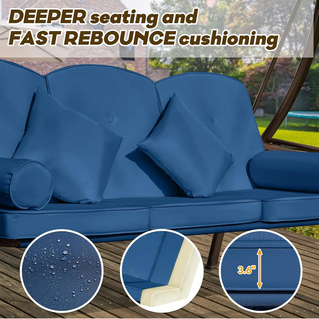 3 in 1 Outdoor Porch Swing with Adjustable Canopy, 3 Seat Outdoor Swing for Adults, Patio Swing Chair with Thickened