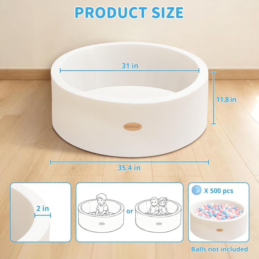 Baby Foam Ball Pit 35.4" for Toddlers, White
