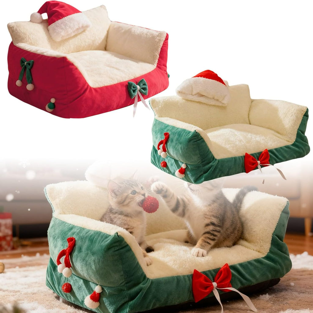 Cute Cat Couch Bed for Indoor Cats, Fuzzy Pet Couch Bed with Removable Washable Cover, Supportive Pet Chair