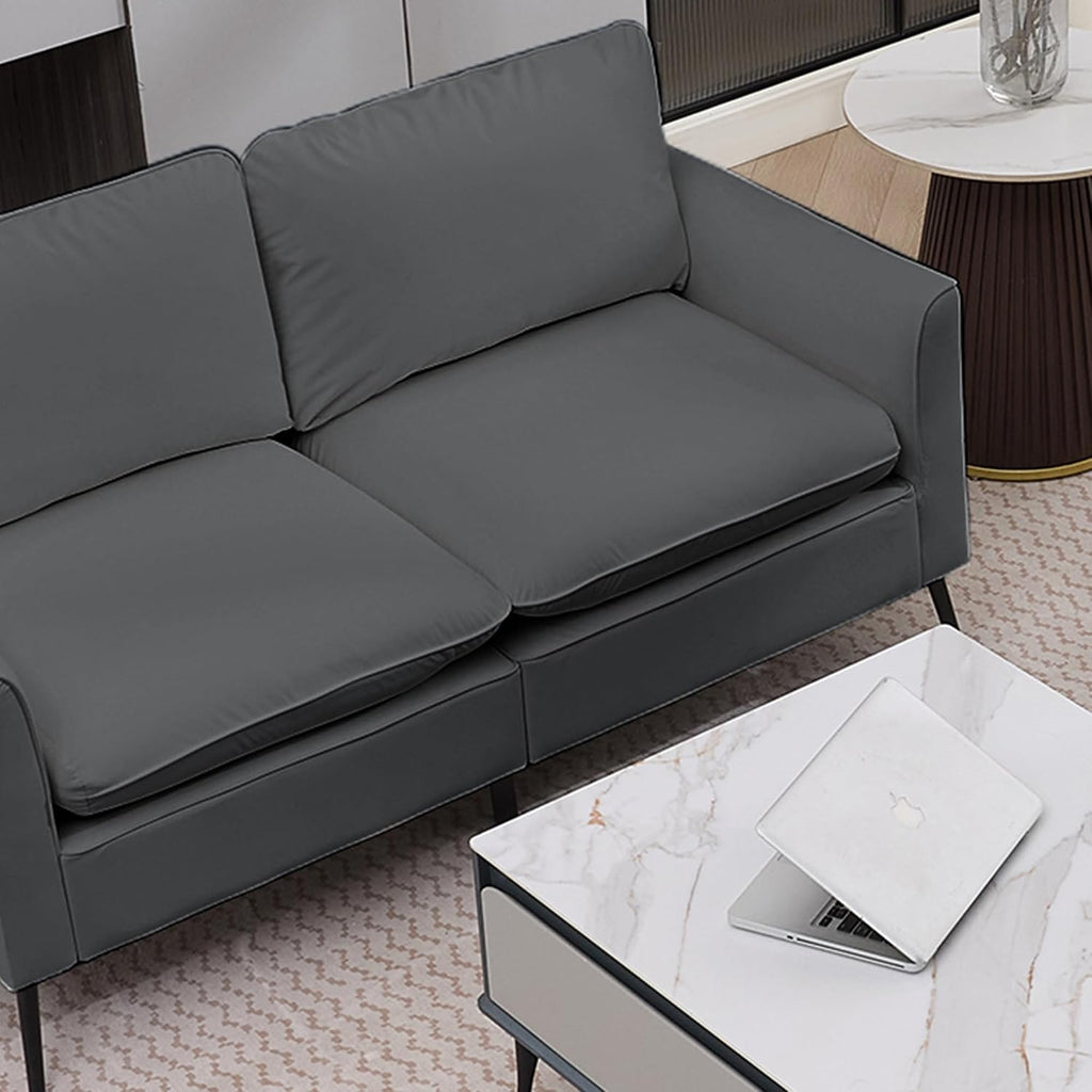 Faux Leather Sofa Couch, Living Room Furniture Sectional Sofa Sets of 3 Pcs, Mid Century Modern Decor Sofa Couches