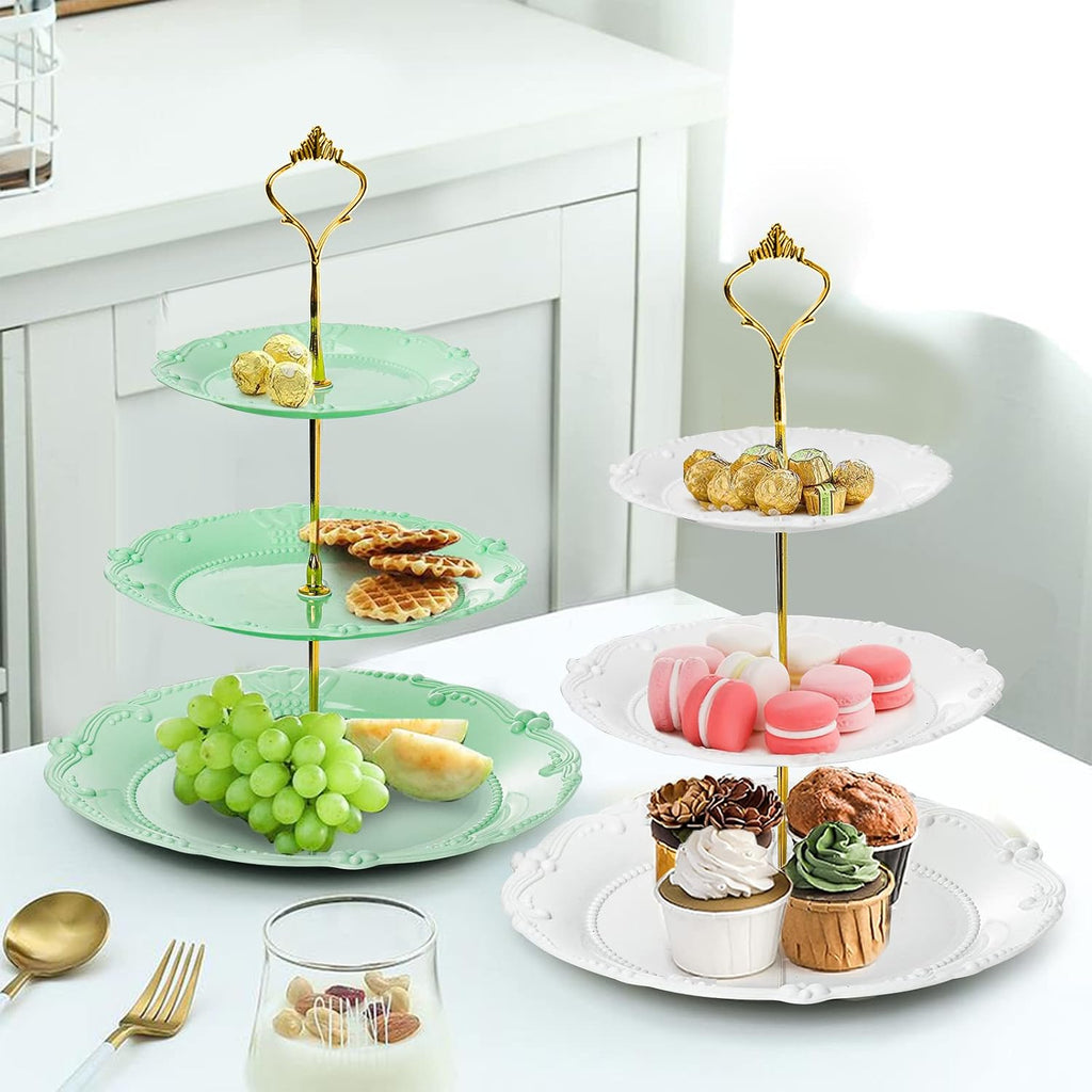 Tier Plastic Cupcake Stand, Dessert Plates Cake Fruit Candy Display Tower Reusable Pastry Platter - Set of 3