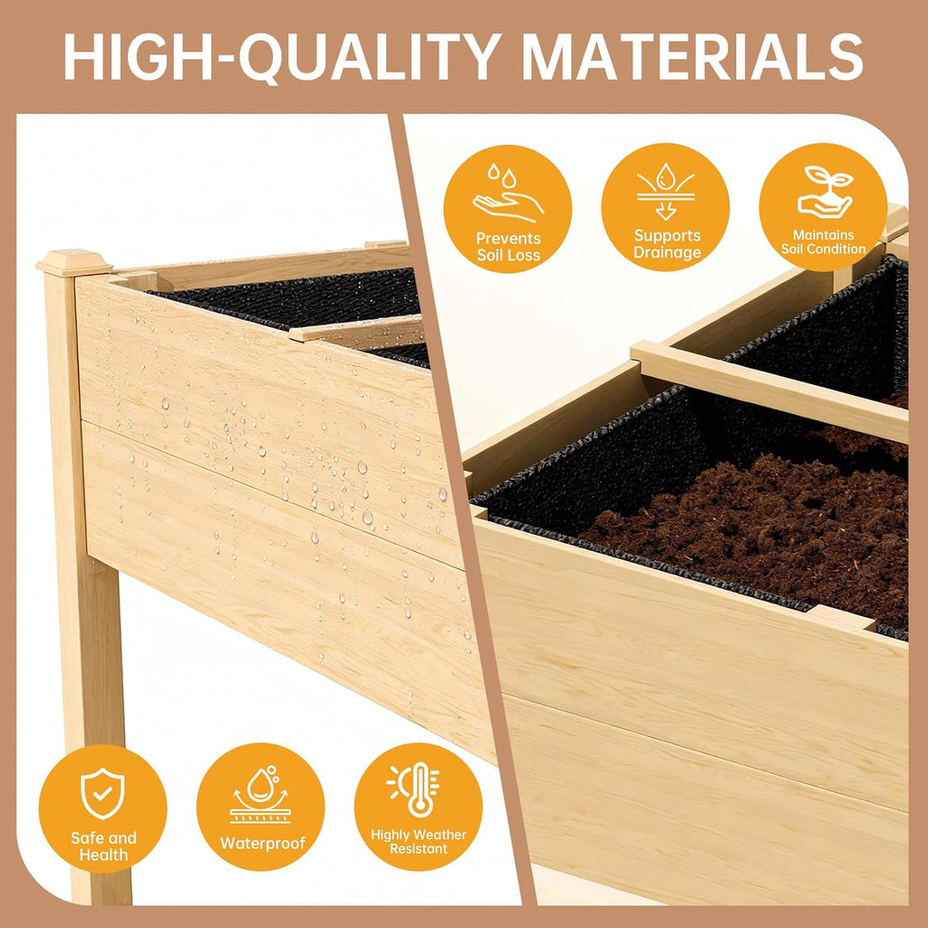 Raised Garden Bed Outdoor, 48 x 24 x 30 Inch Elevated Wooden Garden Bed with Legs and Liner, Raised Beds for
