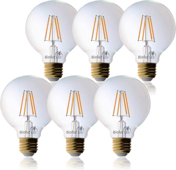 92 CRI G25 Globe Light Bulbs Clear Glass Filament 60W Replacement 5.5W Dimmable 2700K LED Bulb, Low Wattage Regular