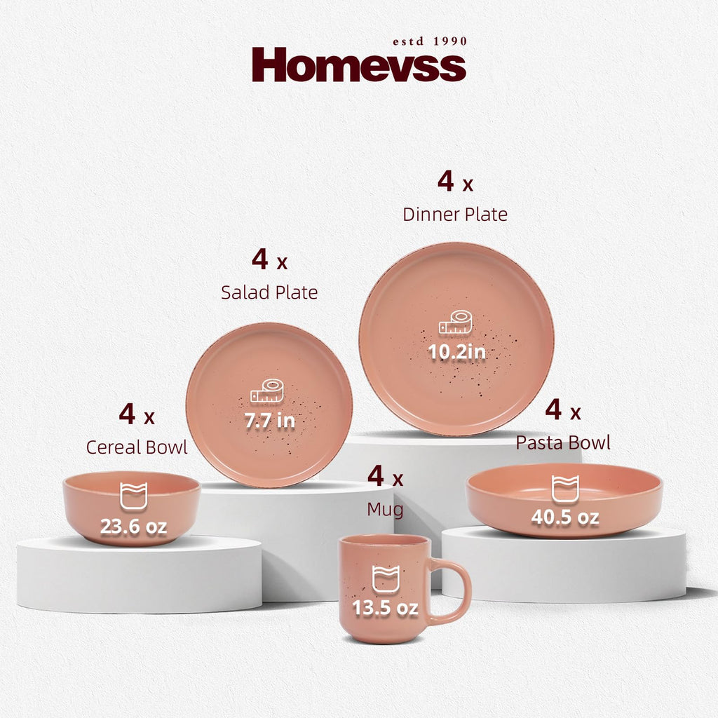 20-Piece Dinnerware Set - Serves 4, Matte Rose Glaze plates and bowls sets with Speckle Effect for Microwave &