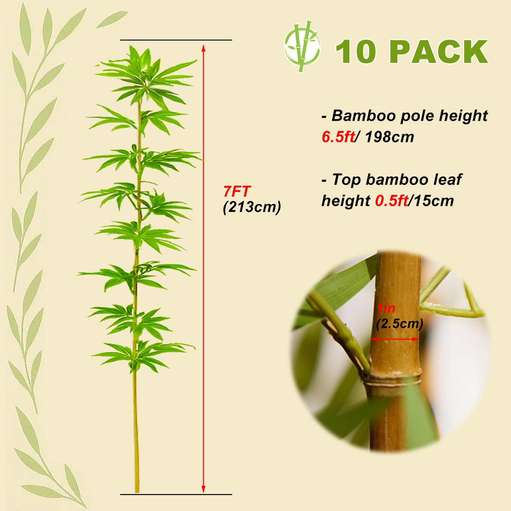 4/5/6/7 ft Faux Bamboo Plant Outdoor 10 Pack, Fake Bamboo with Encrypted Leaves Garden Yard Decor, Privacy Artificial