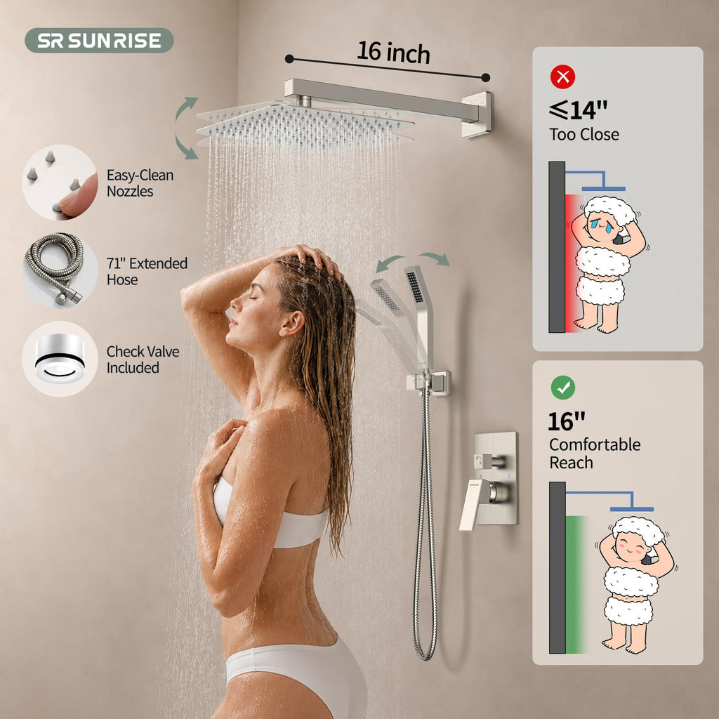 Shower Faucet Set 10-Inch Rainfall Shower Head Brushed Nickel