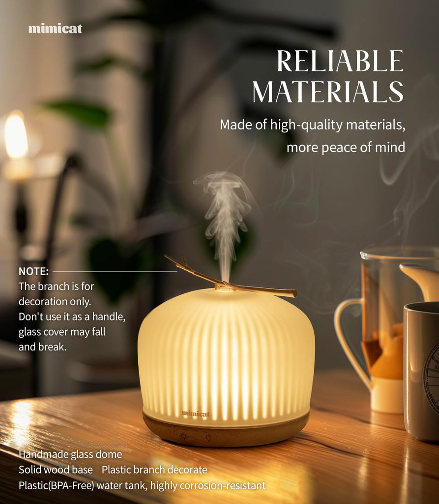 Whisper-Quiet Glass Essential Oil Diffuser - Aromatherapy for Restful Sleep, Auto Shut-Off, 8H/18H Runtime